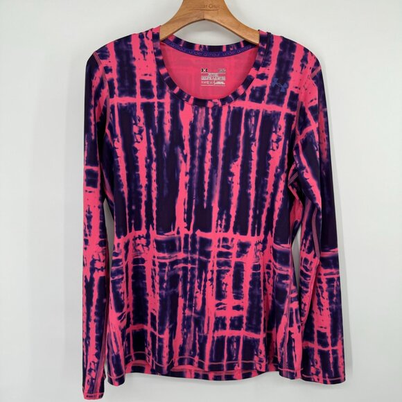 Under Armour HeatGear Long Sleeve Shirt Fitted Pink  Purple Tie-Dye Size Large - Picture 6 of 11